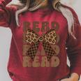 Read Coquette Bow Retro Western Groovy Leopard Reading Raglan Sleeve Sweatshirt Heather Dust
