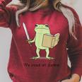 We Read At Dawn Bookish Frog Reading Raglan Sleeve Sweatshirt Heather Dust