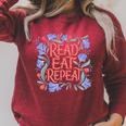 Read Eat Repeat Book Club Readers Book Lovers Raglan Sleeve Sweatshirt Heather Dust