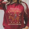 Read 'Em Cowgirl Saddle Up With A Good Book Rodeo Bookworm Raglan Sleeve Sweatshirt Heather Dust