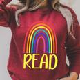 READ Rainbow Read Librarian Teacher Book Readers Reading Raglan Sleeve Sweatshirt Heather Dust
