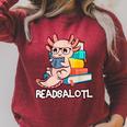 Readalotl a Kawaii Axolotl Reading a Book As Readsalotl Raglan Sleeve Sweatshirt Heather Dust