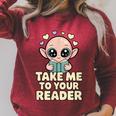 Take Me To Your Reader Cute Kawaii Alien Book Lover Pun Raglan Sleeve Sweatshirt Heather Dust Take Me To Your Reader Cute Kawaii Alien Book Lover Pun Raglan Sleeve Sweatshirt Heather Dust