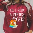 Reader All I Need Is Books And Cats Cat Lover Kitten Reading Raglan Sleeve Sweatshirt Heather Dust