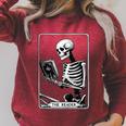 The Reader Tarot Card Skeleton Reading Book Books Raglan Sleeve Sweatshirt Heather Dust