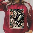 The Reader Tarot Card Skeleton Reading Book Bookworm Bookish Raglan Sleeve Sweatshirt Heather Dust
