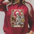 The Reader Tarot Card Skeleton Reading Book Raglan Sleeve Sweatshirt Heather Dust
