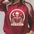 The Reader Tarot Skeleton Gothic Bookish Book Reading Lover Raglan Sleeve Sweatshirt Heather Dust