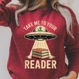 Take Me To Your Reader UFO Alien Book Lover Pun Raglan Sleeve Sweatshirt Heather Dust