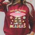 Take Me To Your Readers Groovy Book Reader Book Reading Raglan Sleeve Sweatshirt Heather Dust