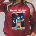 Reading Can Take You Anywhere Astronaut Book Lover Teacher For Men Women Kids Raglan Sleeve Sweatshirt Heather Dust