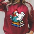 Reading Chicken Bookworm Cute Chicken With Glasses Books Raglan Sleeve Sweatshirt Heather Dust