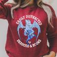 Reading Dragon Easily Distracted By Books Lover Bookworm Raglan Sleeve Sweatshirt Heather Dust