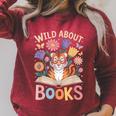 Reading Enthusiast Book Lover Tiger Cute Flowers Raglan Sleeve Sweatshirt Heather Dust