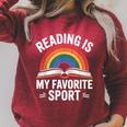 Reading Is My Favorite Sport Book Lover Saying Rainbow Raglan Sleeve Sweatshirt Heather Dust