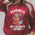 Reading Is My Favorite Sport Cute Monkey Reading Books Raglan Sleeve Sweatshirt Heather Dust