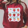 Reading Is My Jam Preppy Stawberry Bookworm Book Lover Nerd Raglan Sleeve Sweatshirt Heather Dust