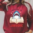 Reading Is Jawsome Bookworm Shark Book Lover For Kids Raglan Sleeve Sweatshirt Heather Dust