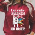 Reading Kids Cartoon Read Books Pet Bull Terrier Lover Raglan Sleeve Sweatshirt Heather Dust