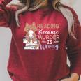 Reading Because Murder Is Wrong Cat Book Lovers Reading Book For Men Women Raglan Sleeve Sweatshirt Heather Dust