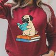Reading Pug Bookworm Cute Pug With Glasses Books Raglan Sleeve Sweatshirt Heather Dust