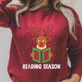 Reading Season Christmas Reindeer Bookworm Book Reader Raglan Sleeve Sweatshirt Heather Dust