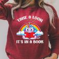 Reading Unicorn Take A Look It's In A Book Retro Rainbow Raglan Sleeve Sweatshirt Heather Dust