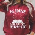 Reading Will Take You Everywhere Book Nerd Readers Sarcastic Raglan Sleeve Sweatshirt Heather Dust