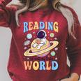Reading Out Of The World Book Lover Reading Boys Girls Kids Raglan Sleeve Sweatshirt Heather Dust