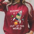 Reading Is Out Of This World Book Rocket Space Teacher Raglan Sleeve Sweatshirt Heather Dust