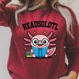 Readsolotl Pink Kawaii Axolotl Book Lover Reading Raglan Sleeve Sweatshirt Heather Dust