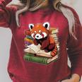Red Panda Reading Book Animal Bookworm Raglan Sleeve Sweatshirt Heather Dust