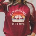 Retro Never Judge A Book By Its Movie Shirt Book Reader Raglan Sleeve Sweatshirt Heather Dust