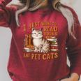 Retro I Just Want To Read Books And Pet Cats Cat Raglan Sleeve Sweatshirt Heather Dust