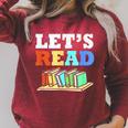 Retro Reading Teacher Book Lover Let's Read Raglan Sleeve Sweatshirt Heather Dust