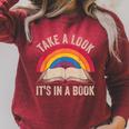 Retro Vintage Rainbow Take a Look It’s In a Book Reading Raglan Sleeve Sweatshirt Heather Dust