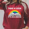 Retros Vintage Rainbow Take a Look It's In a Book Reading Raglan Sleeve Sweatshirt Heather Dust