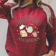 I RUN ON HOT TEA & BOOKS Reader Reading Meme ON BACK Raglan Sleeve Sweatshirt Heather Dust