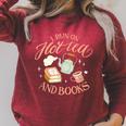 I Run ON HOT Tea & Books Reader Reading Meme Raglan Sleeve Sweatshirt Heather Dust