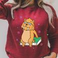 Sabre-Toothed Tiger Loves Books Wildcat Raglan Sleeve Sweatshirt Heather Dust