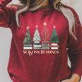 Seasons Readings Christmas Tree Book Lover Raglan Sleeve Sweatshirt Heather Dust