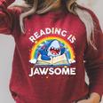Shark Reading Is Jawsome Book Rainbow Kid Boys Toddler Raglan Sleeve Sweatshirt Heather Dust