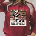 Shih Tzu Dog Shihtzu Dog Books Nerds Reader Shitzhu Shih Tzu Raglan Sleeve Sweatshirt Heather Dust