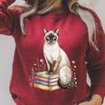 Siamese Cat Meezer Bookworm Flowers Book Reading Books Raglan Sleeve Sweatshirt Heather Dust