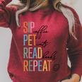Sip Coffee Pet Cats Read Books Repeat Book Cat Lover Raglan Sleeve Sweatshirt Heather Dust