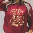 Skeleton I Buy Books Like I'm Immortal Book Lovers Raglan Sleeve Sweatshirt Heather Dust