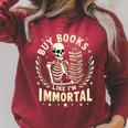 Skeleton I Buy Books Like I'm Immortal Halloween Raglan Sleeve Sweatshirt Heather Dust