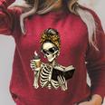 Skeleton Girl Drinking Coffee And Reading Book Raglan Sleeve Sweatshirt Heather Dust