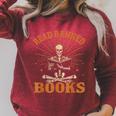 Skeleton Read Banned Books Gain Forbidden Knowledge Raglan Sleeve Sweatshirt Heather Dust