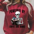Skeleton Reading Book With Coffee Raglan Sleeve Sweatshirt Heather Dust